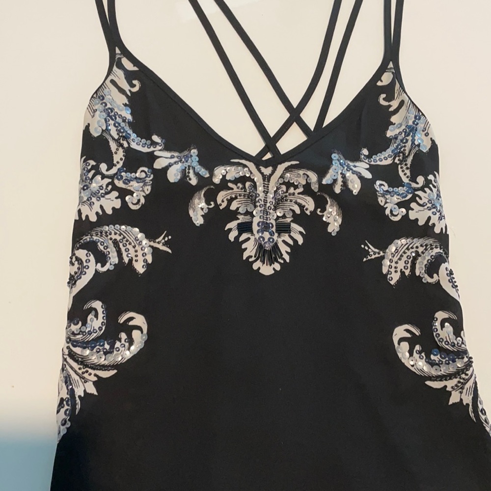 Black Top with white detailing & silver sequins